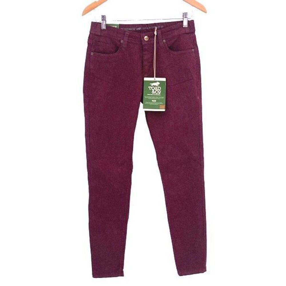 Toad & Co Womens Mid Rise Lola Slim Fit Straight Skinny Jeans‎ Burgundy Sz 4 NWT